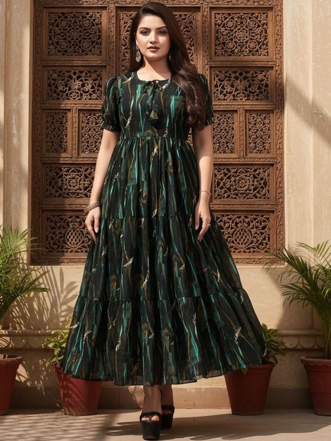 SZN Women Abstract Printed Flutter Sleeve A-Line Midi Dress - view 1