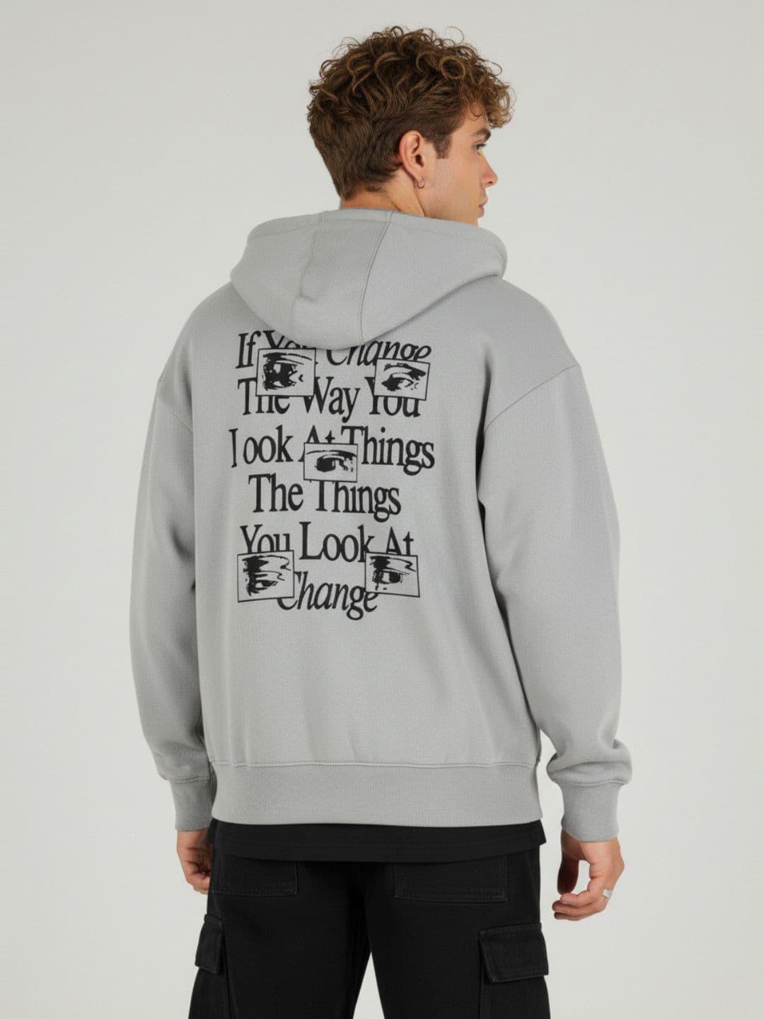 glitchez Typography Printed Hooded Sweatshirt with Inner Fleece - view 1