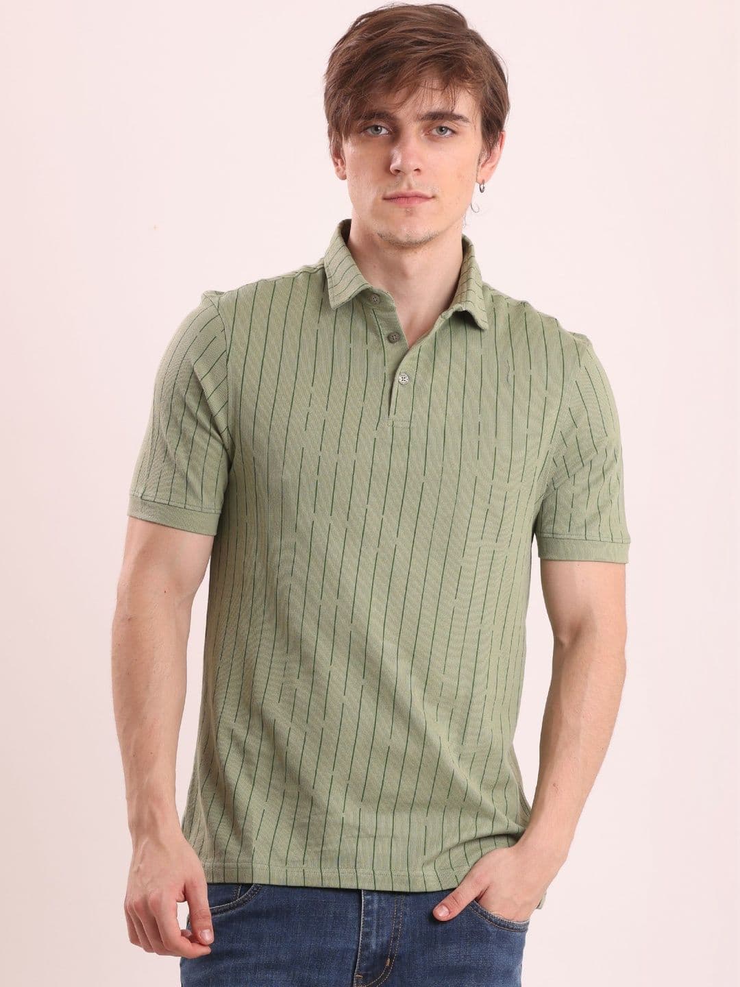 berry blues Men Striped Polo Collar Pockets T-shirt - view 1