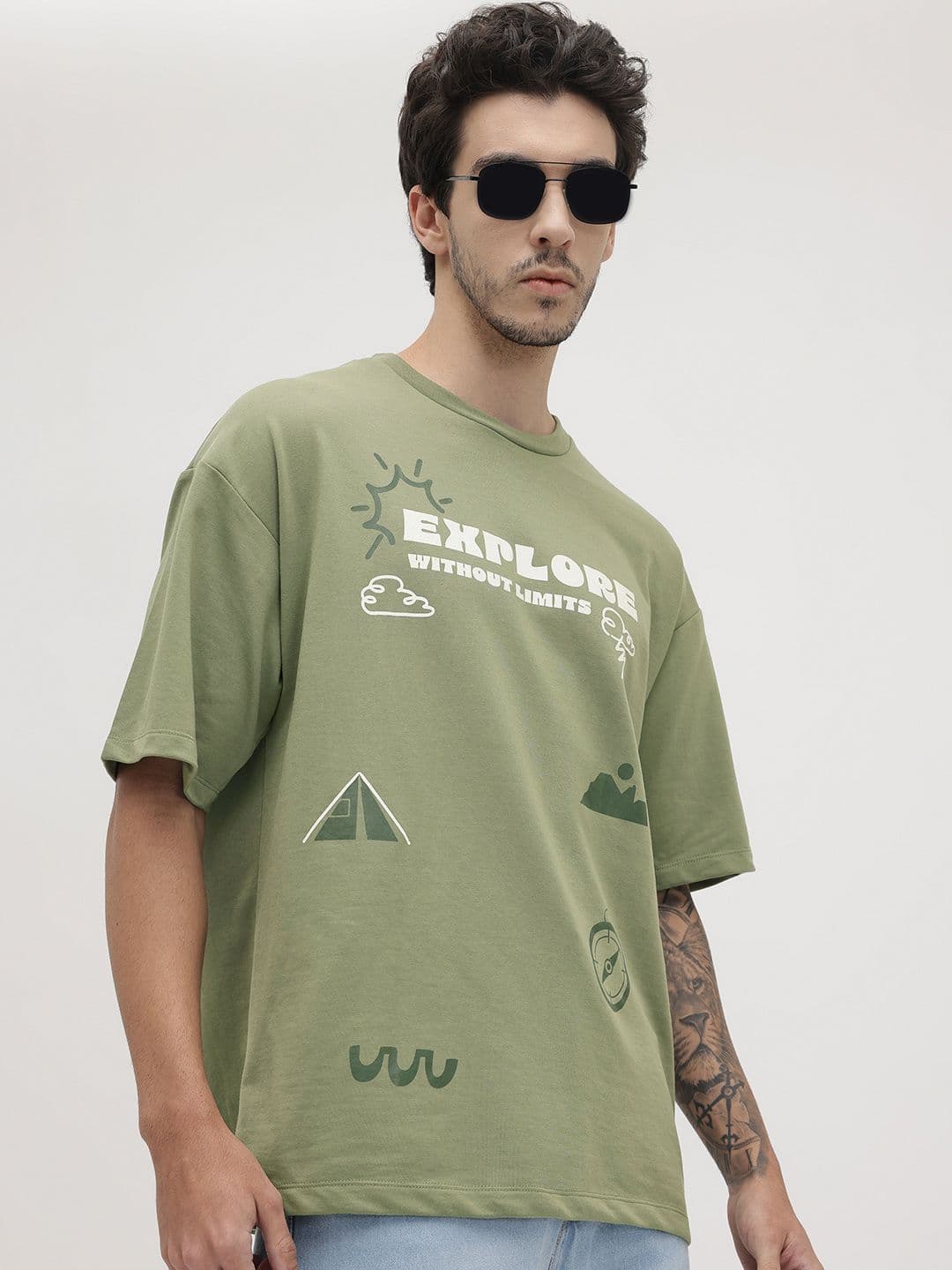 The Roadster Life Co. Typography Printed Drop-Shoulder Sleeves T-shirt - view 1
