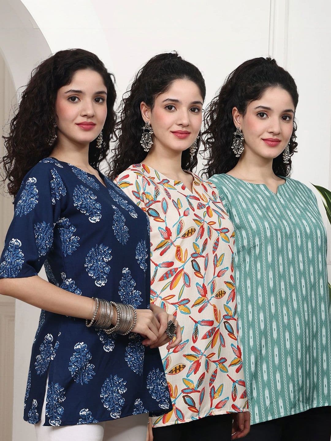 SZN Leheriya Printed V-Neck Kurti - view 1