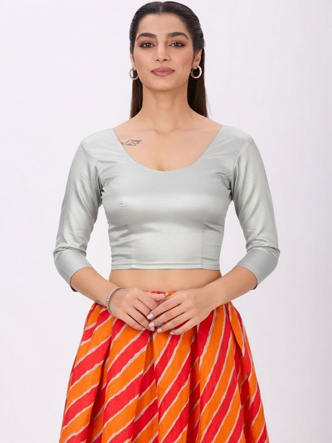 Plus Size Women Round Neck Saree Blouse - view 1
