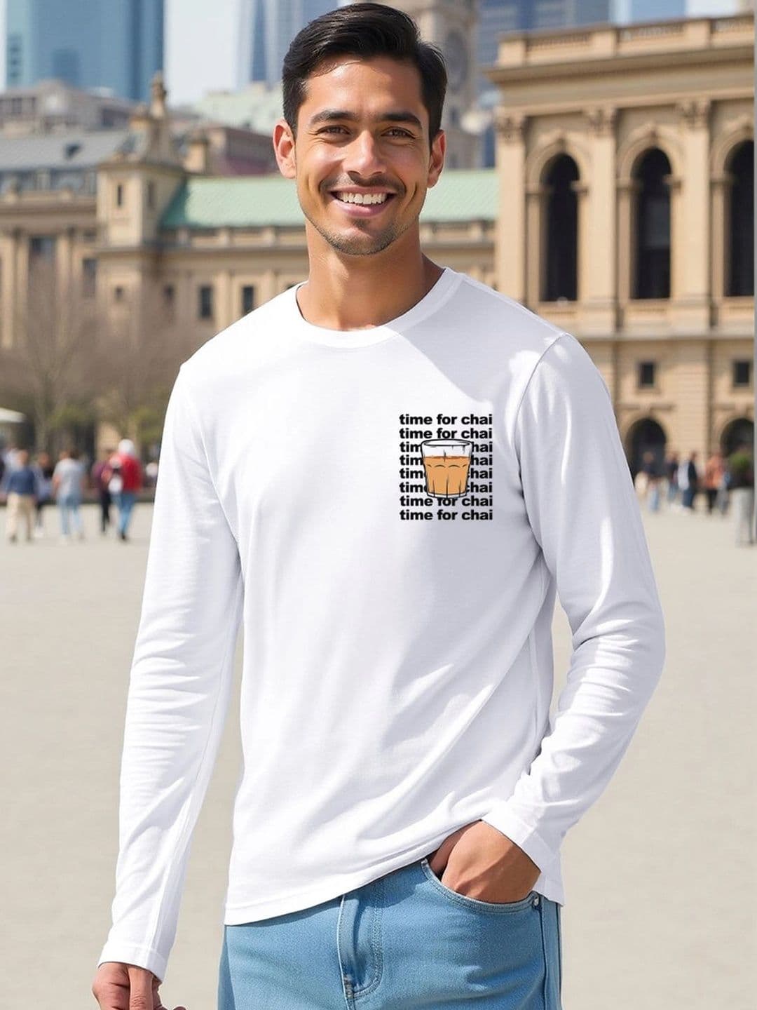 Bewakoof Men White Time For Chai Graphic Printed T-shirt - view 1