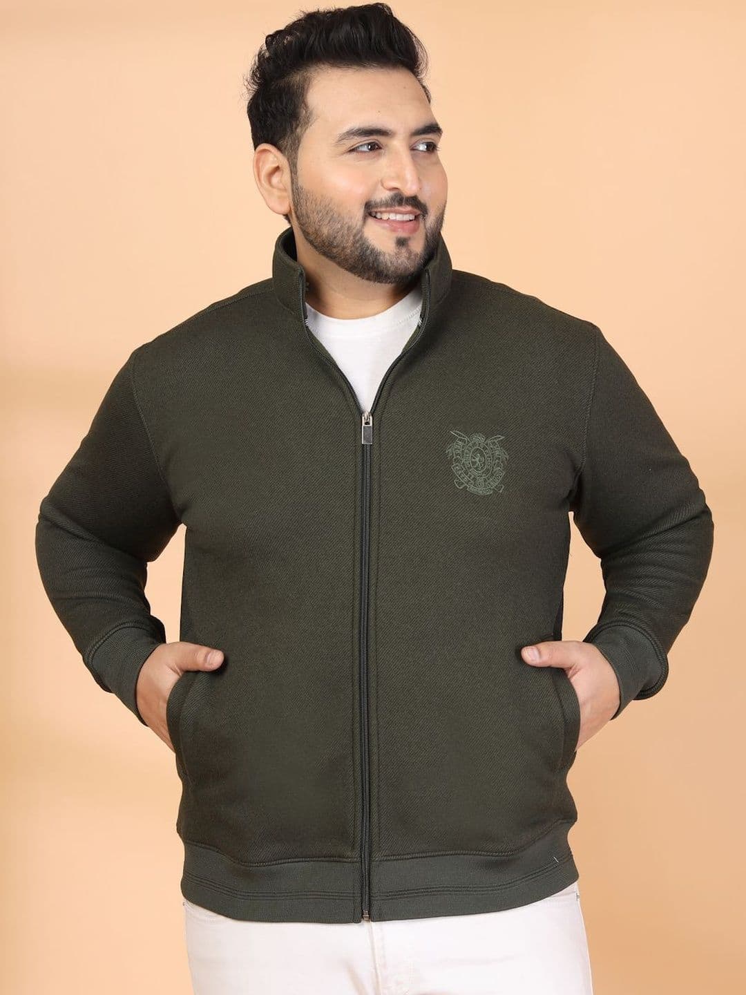 plusS Men Open Front Jacket with Embroidered - view 1