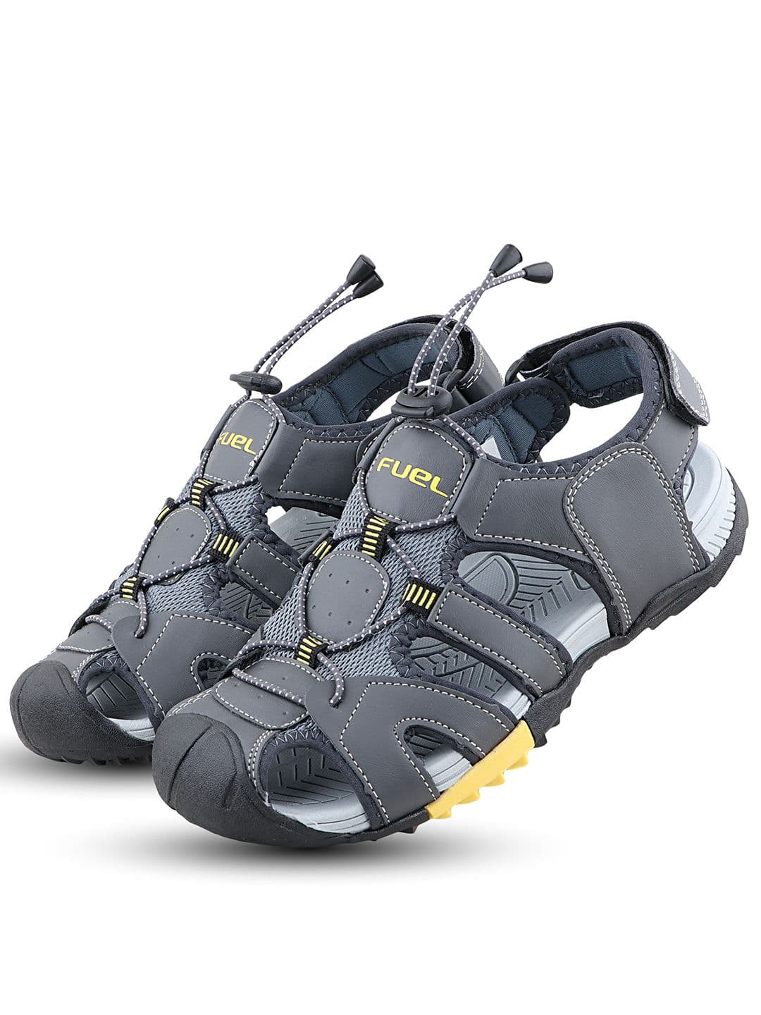 FUEL Men Grey & Yellow Leather Sports Sandals - view 1