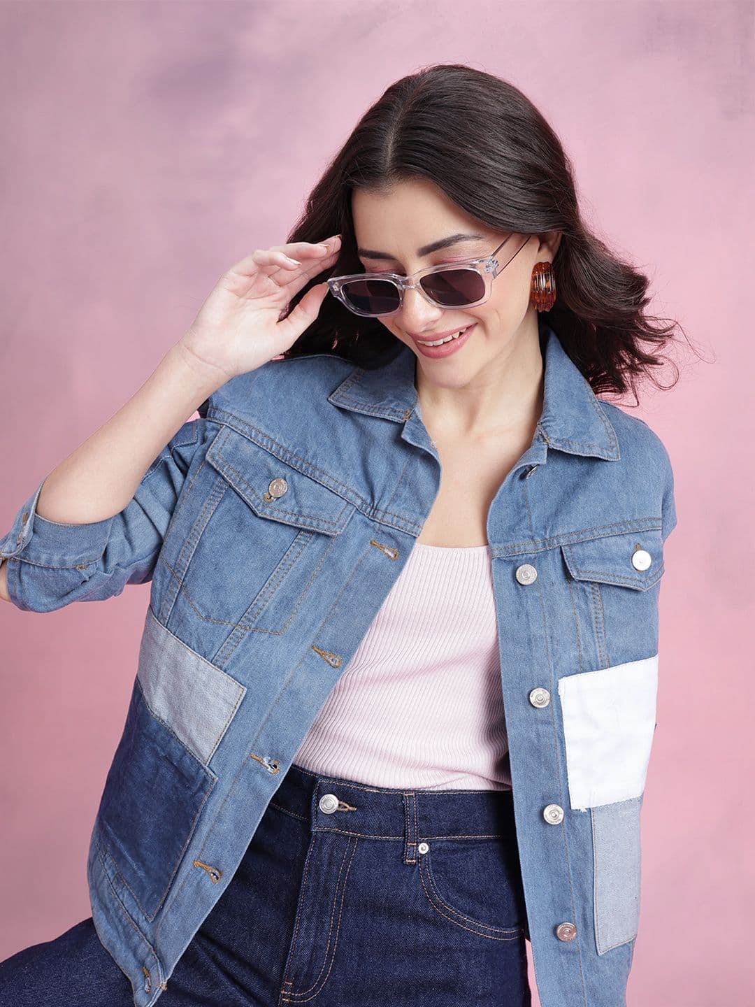 DressBerry Women Colourblocked Patchwork Pure Cotton Denim Jacket - view 1
