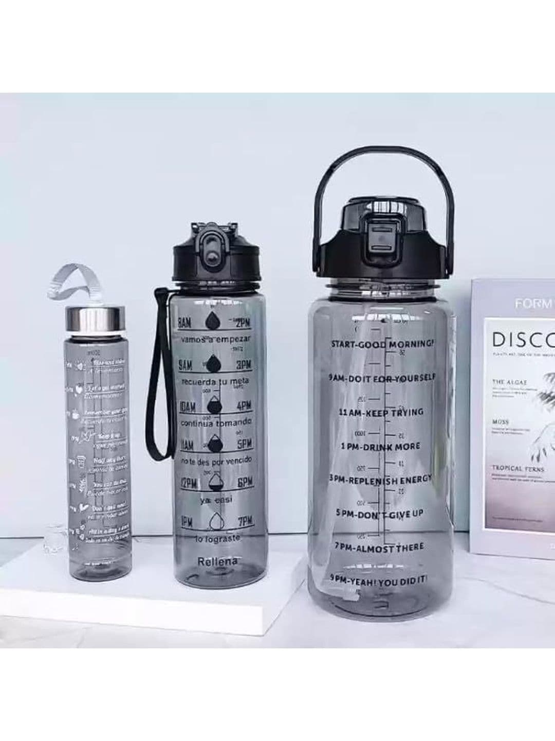 Mebo Black Set of 3 Plastic Typography Water Bottle - view 1