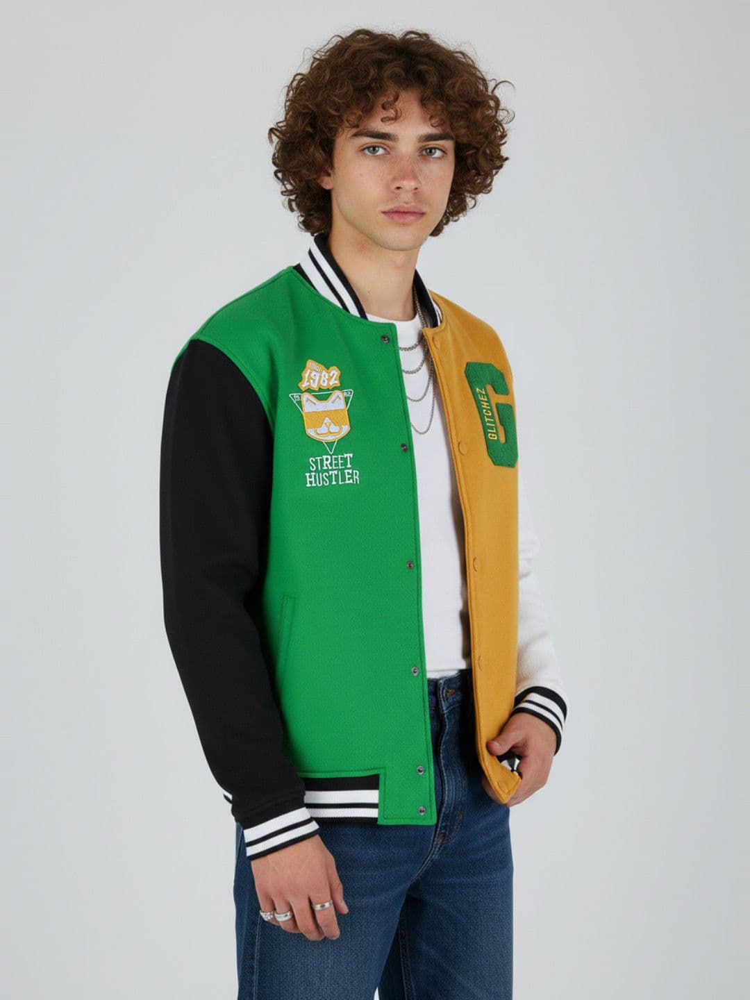 glitchez Colourblocked Varsity Jacket with Embroidered Details - view 1