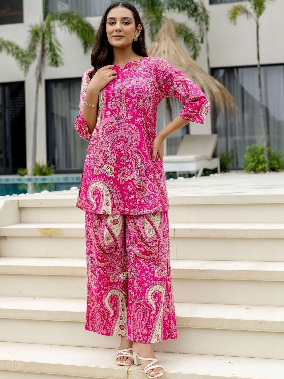 ME & MY Printed Round Neck Top & Palazzos Co-Ords - view 1