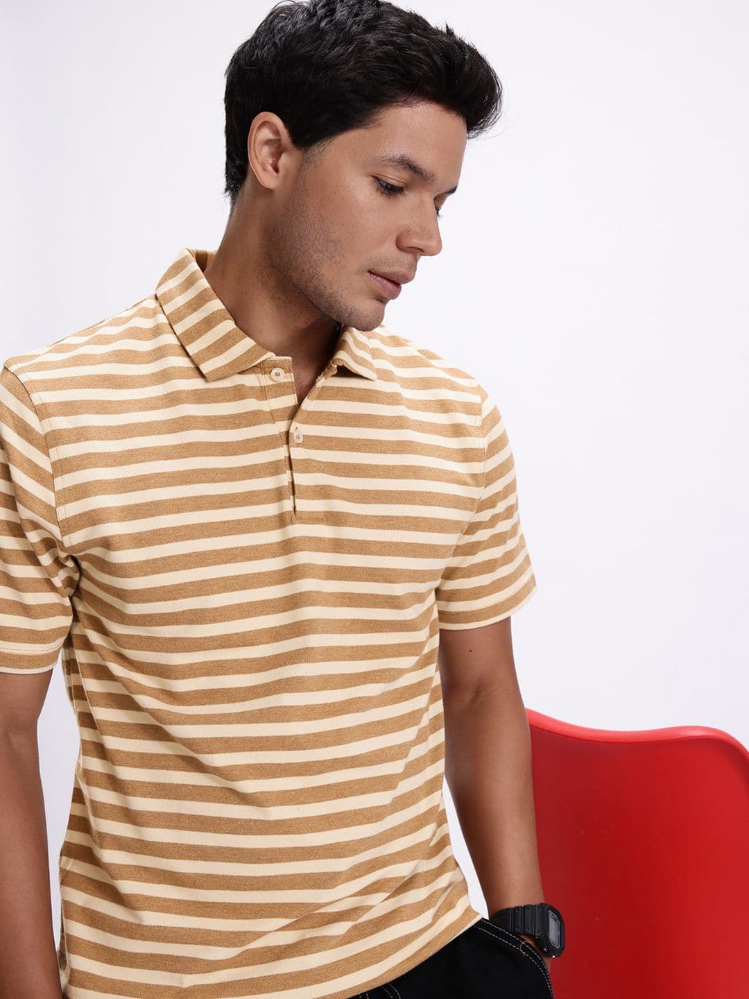 Kook N Keech Striped Polo Collar Pure Cotton T-shirt - view 1