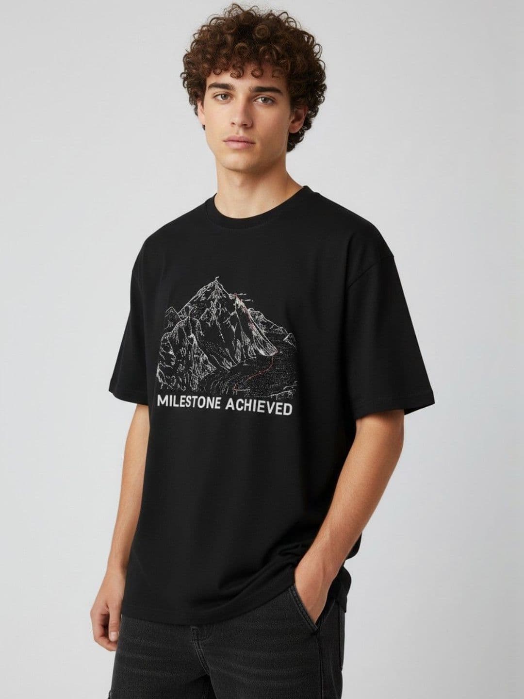 Glitchez Men Typography Printed Round Neck Drop Shoulder Pure Cotton Oversize Fit T-shirt - view 1