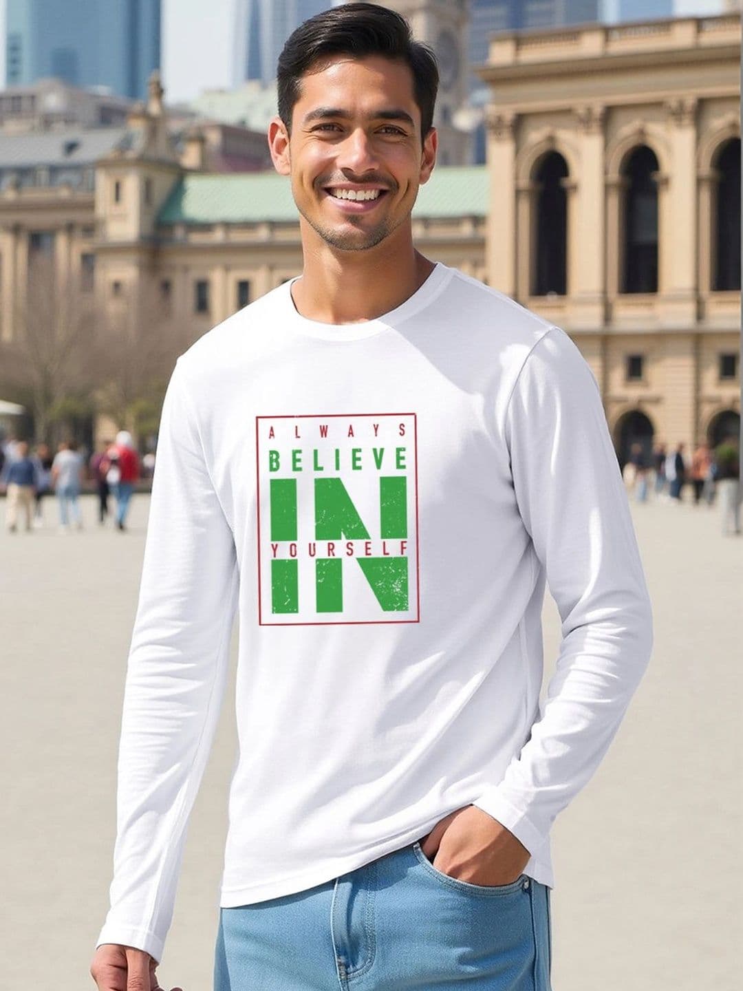 Bewakoof Men White Believe In Yourself Typography T-shirt - view 1