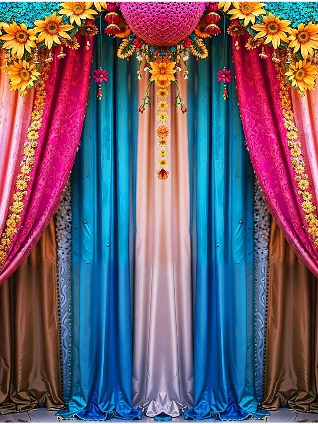 Aura Pink & Blue Floral Curtain Backdrop - view 1