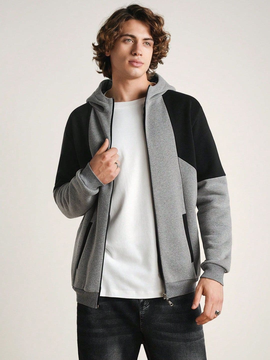 R.Code by The Roadster Life Co. Men Colourblocked Fleece Lightweight Outdoor Open Front Jacket - view 1