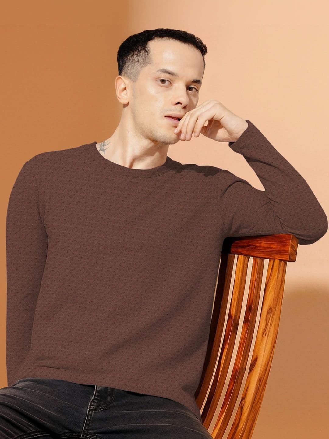 KAJARU Men Long Sleeves Self Design T-shirt - view 1