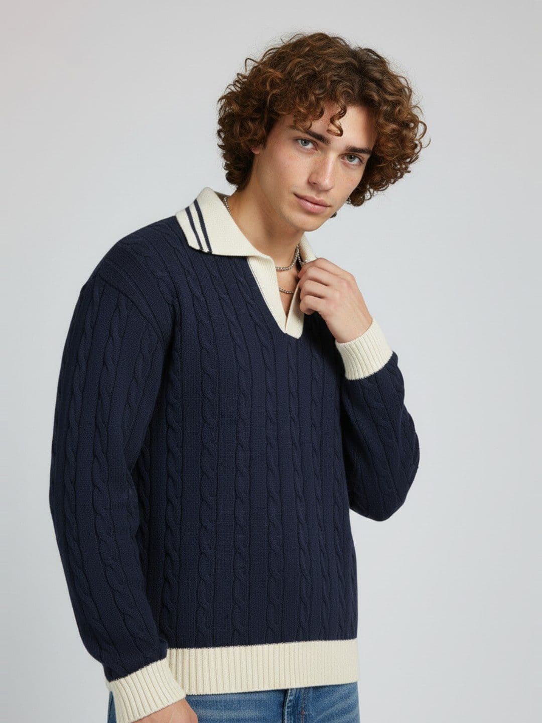 glitchez Men Cable Knit Relaxed Fit Pullover - view 1