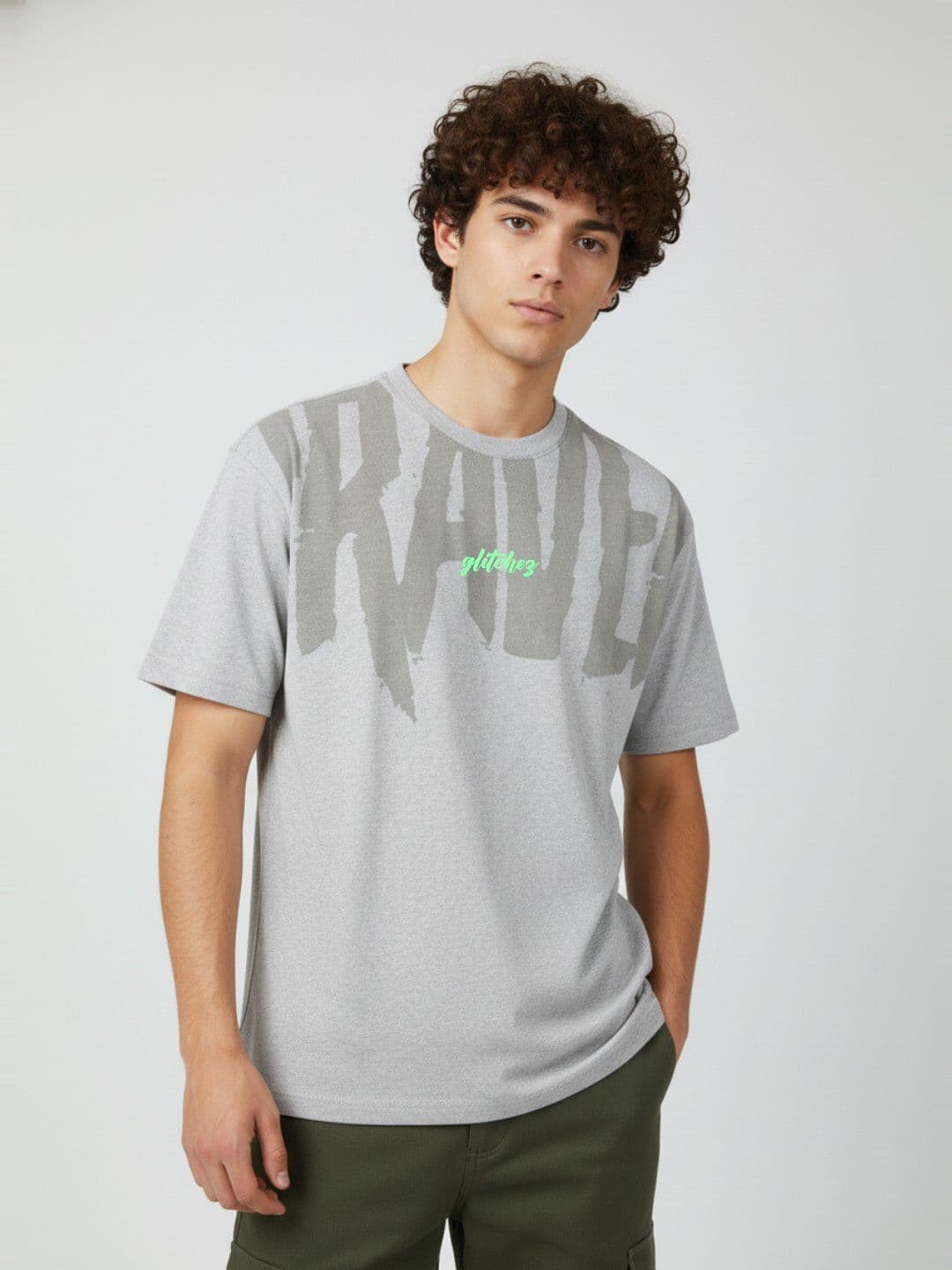 Glitchez Oversized Typography Printed Drop-Shoulder T-Shirt - view 1