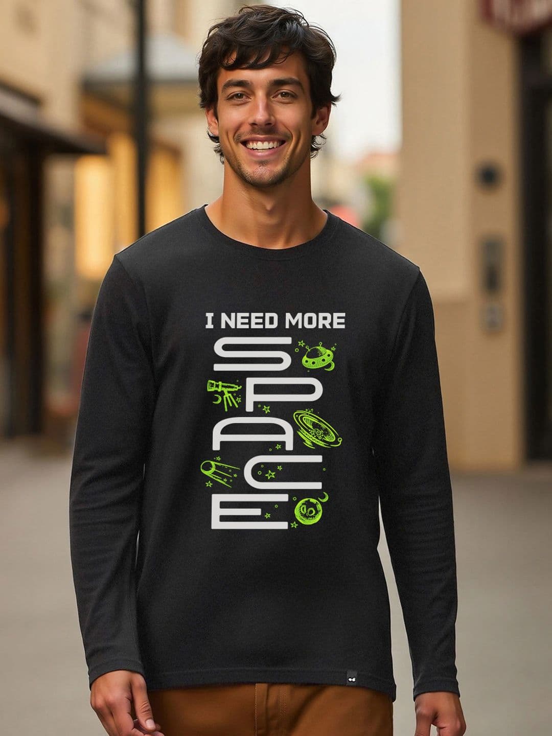 Bewakoof Men Jet Black I Need More Space Graphic Printed T-shirt - view 1