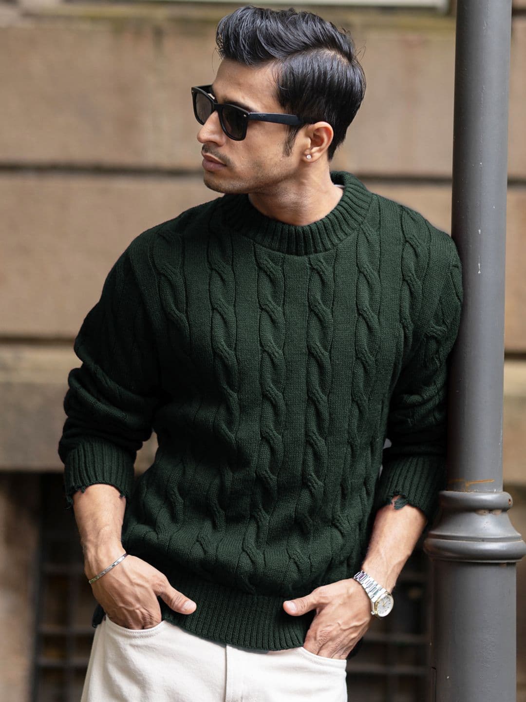 Powerlook Men Cable Knit Round Neck Long Sleeves Pullover - view 1