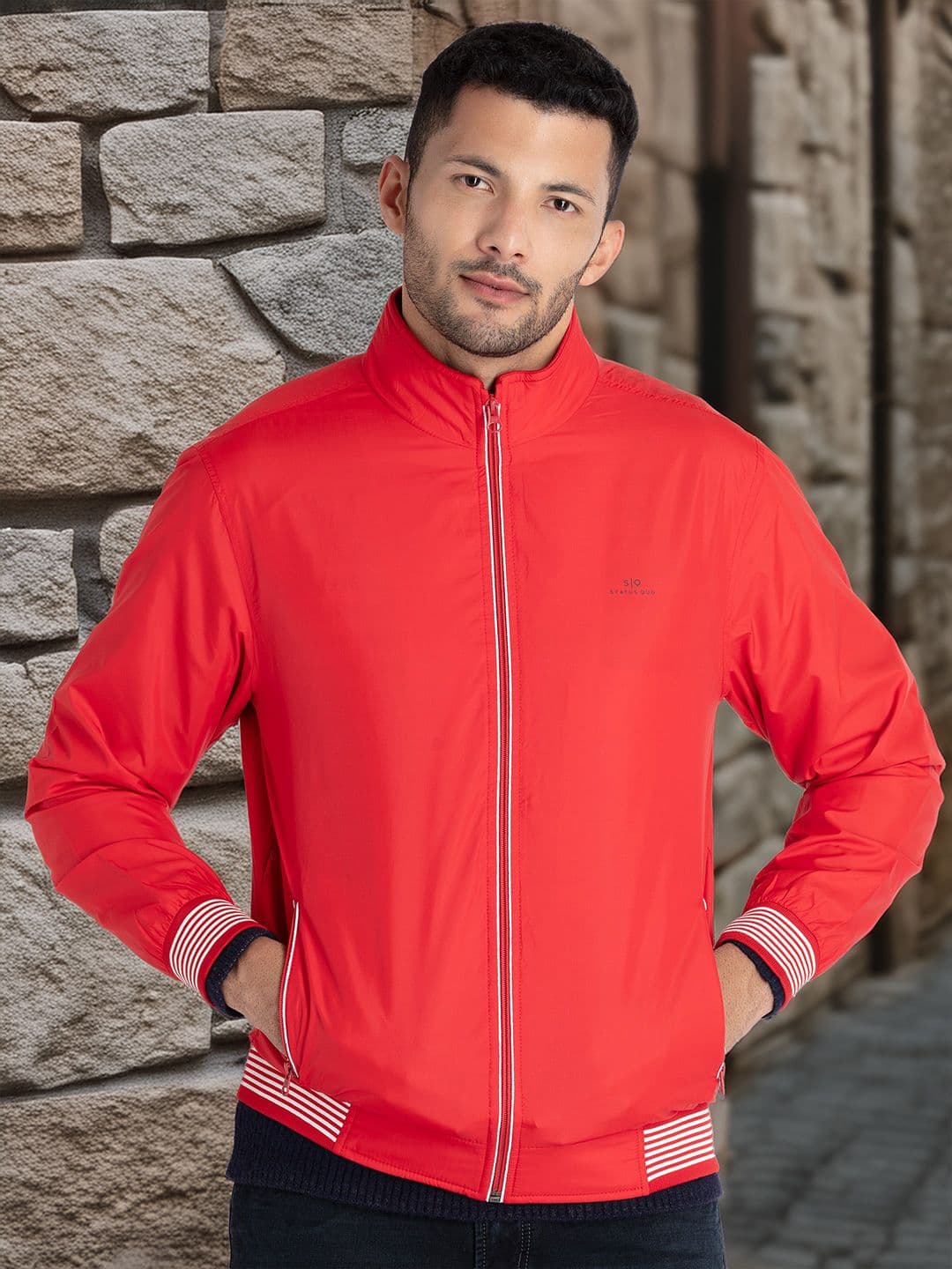 Status Quo Stand Collar Lightweight Bomber Jacket - view 1