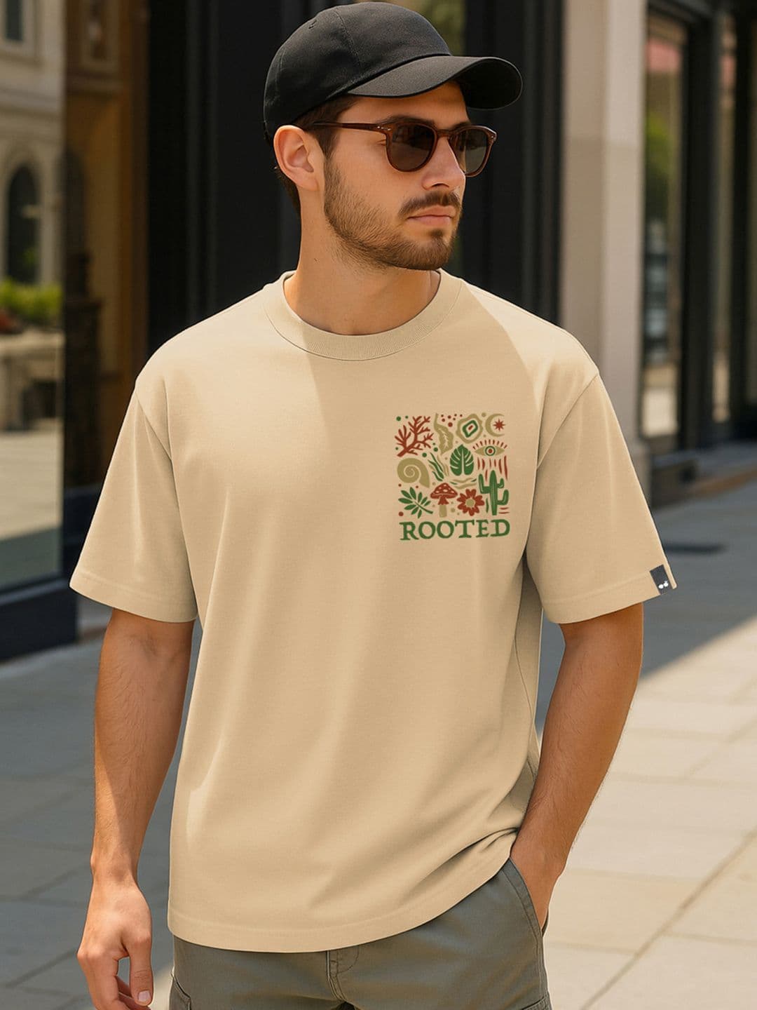 Bewakoof Men Typography Printed Round Neck Cotton Oversized T-shirt - view 1