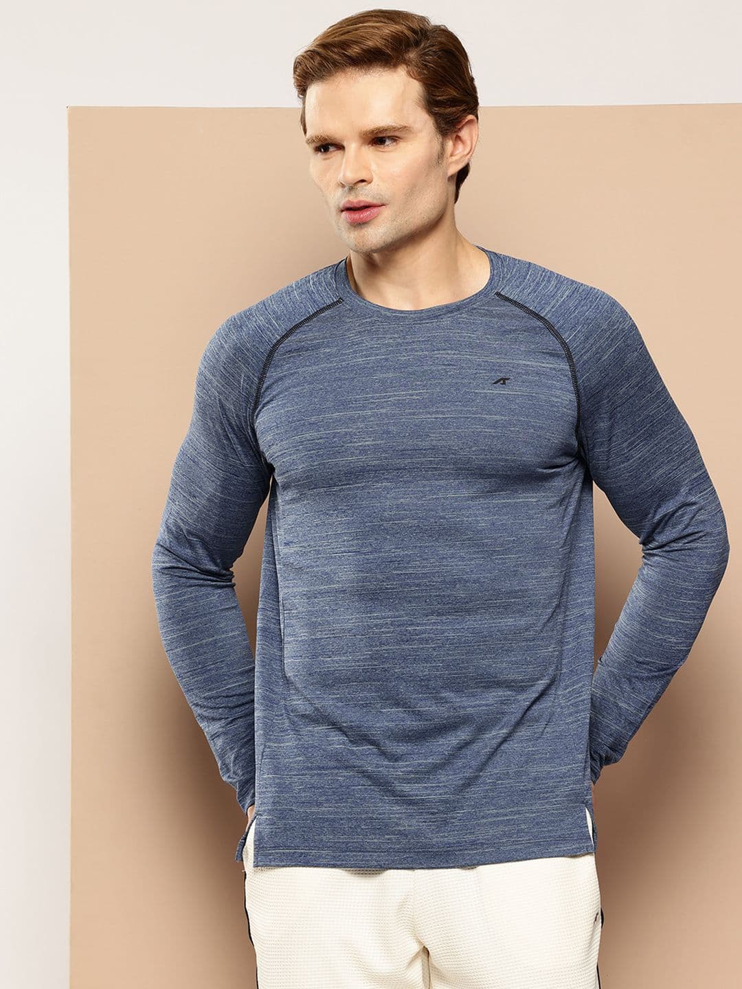 Alcis Striped Raglan Sleeves DryTech+ Slim Fit T-shirt with Contrast Stitch - view 1