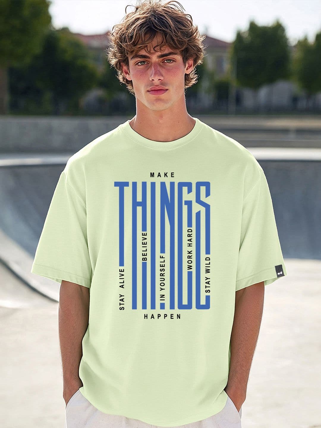 Bewakoof Men Typography Printed Round Neck Cotton Oversized T-shirt - view 1