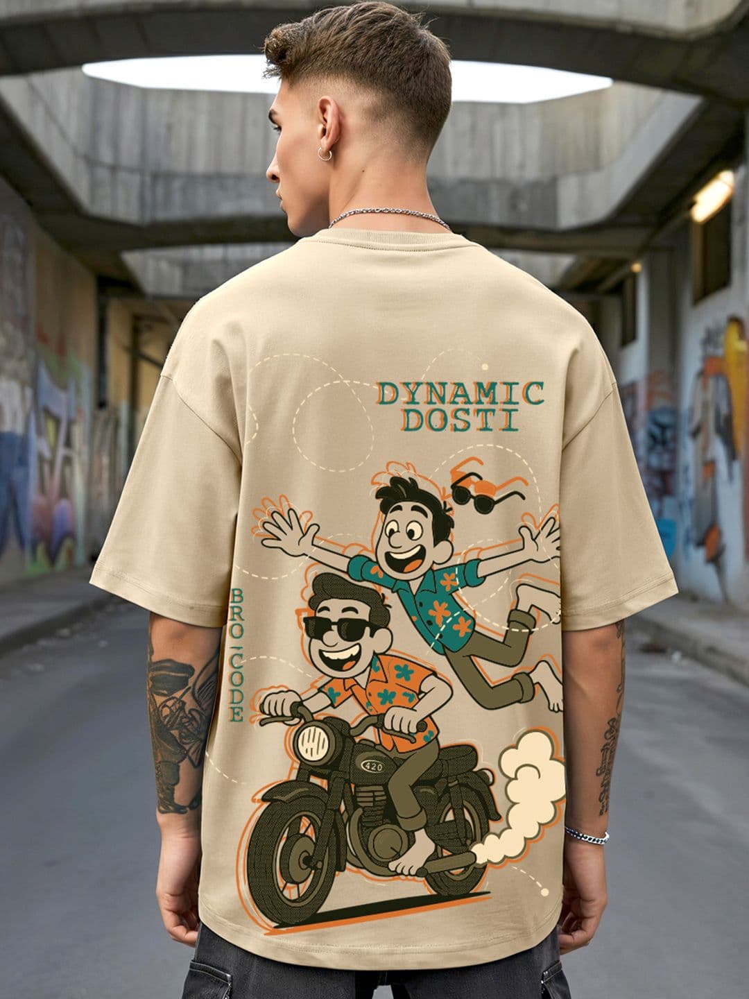 Bewakoof Men Graphic Printed Round Neck Cotton Oversized T-shirt - view 1