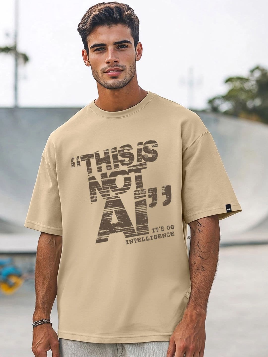 Bewakoof Men Ginger Root Brown Intelligence Typography Oversized T-shirt - view 1