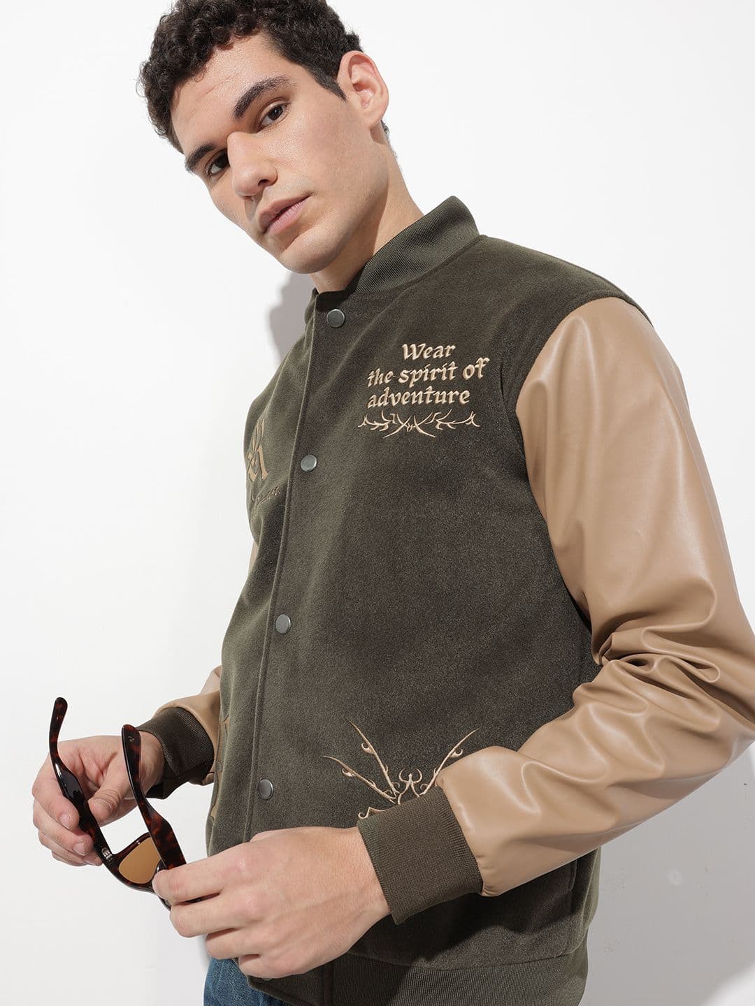The Roadster Life Co. Typography Embroidered Colourblocked Varsity Jacket - view 1