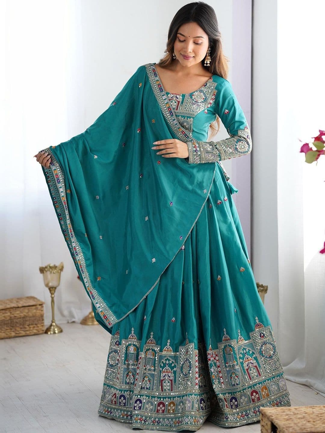 Moda Rapido Embellished Mirror Work Ready to Wear Lehenga & Blouse With Dupatta - view 1