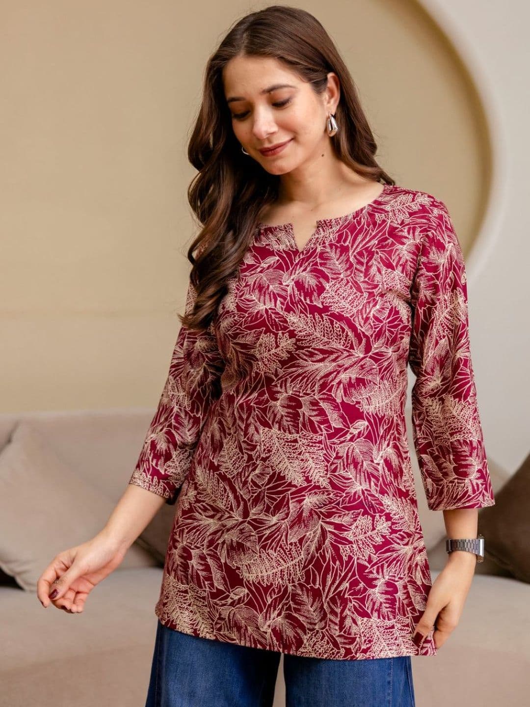 DAEVISH Botanical Printed V-Neck Kurti - view 1