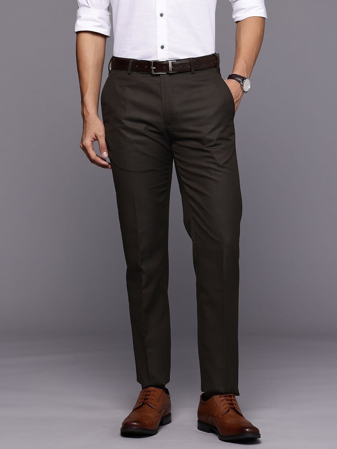 Raymond Men Slim Fit Self Design Textured Formal Trousers - view 1