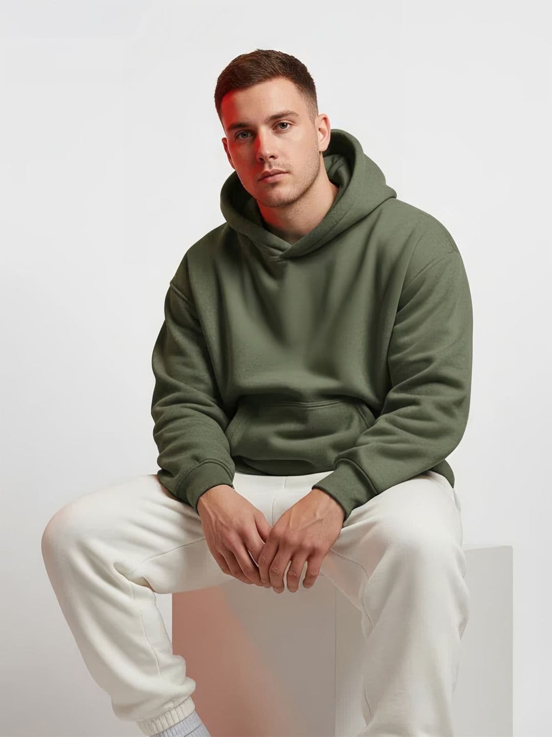 Styli Men Solid Fleece Relaxed Fit Casual Pullover Hoodie With Kangaroo Pocket - view 1
