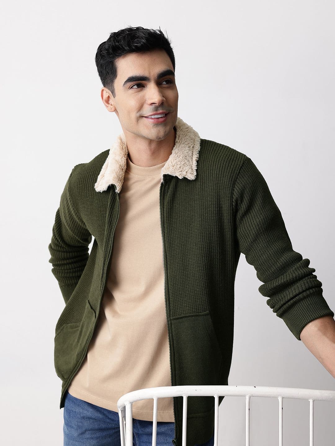 Mast & Harbour Faux Fur Trim Cardigan - view 1