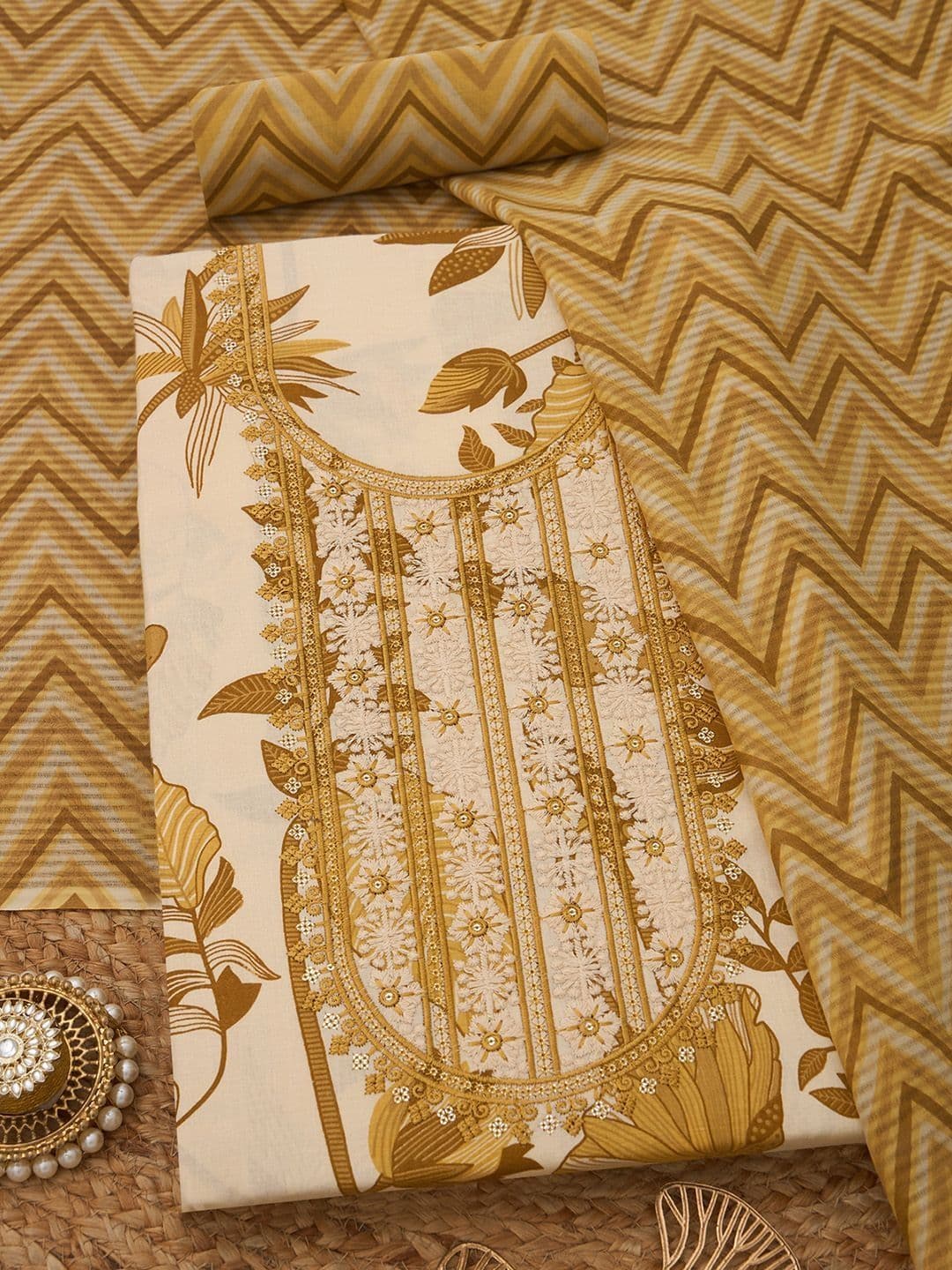 Soch Embroidered Pure Cotton Unstitched Dress Material - view 1