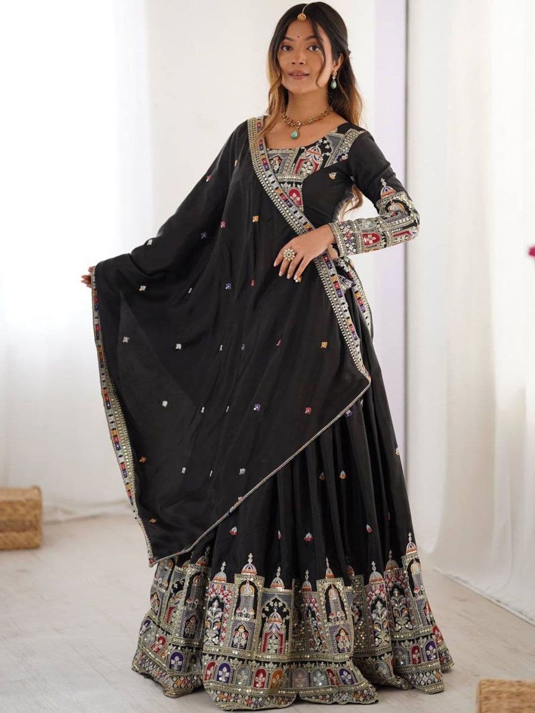 Moda Rapido Embellished Mirror Work Ready to Wear Lehenga & Blouse With Dupatta - view 1