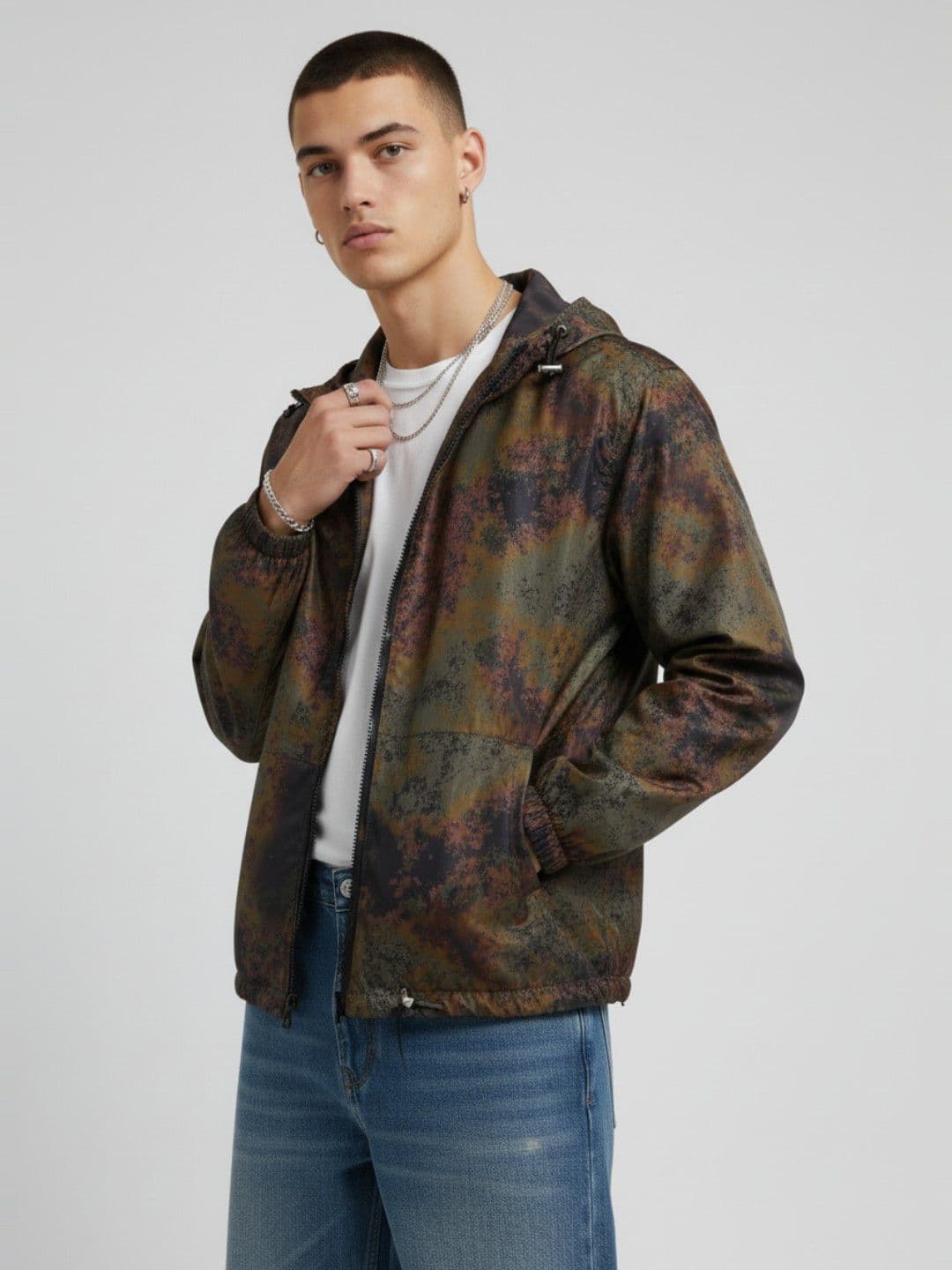 glitchez Hooded Camouflage Print Relaxed Tailored Jacket - view 1