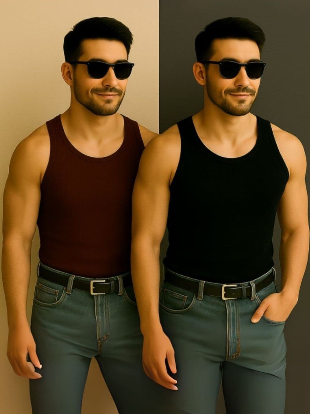 ROCKWELL Pack Of 2 Ribbed Cotton Breathable Innerwear Gym Vests - view 1
