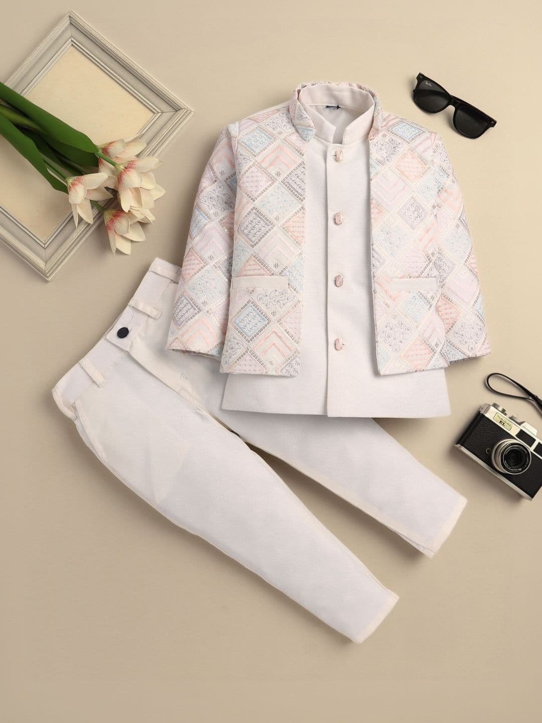 Sangria Infant Boys Embroidered Mandarin Collar Sherwani Set - view 1