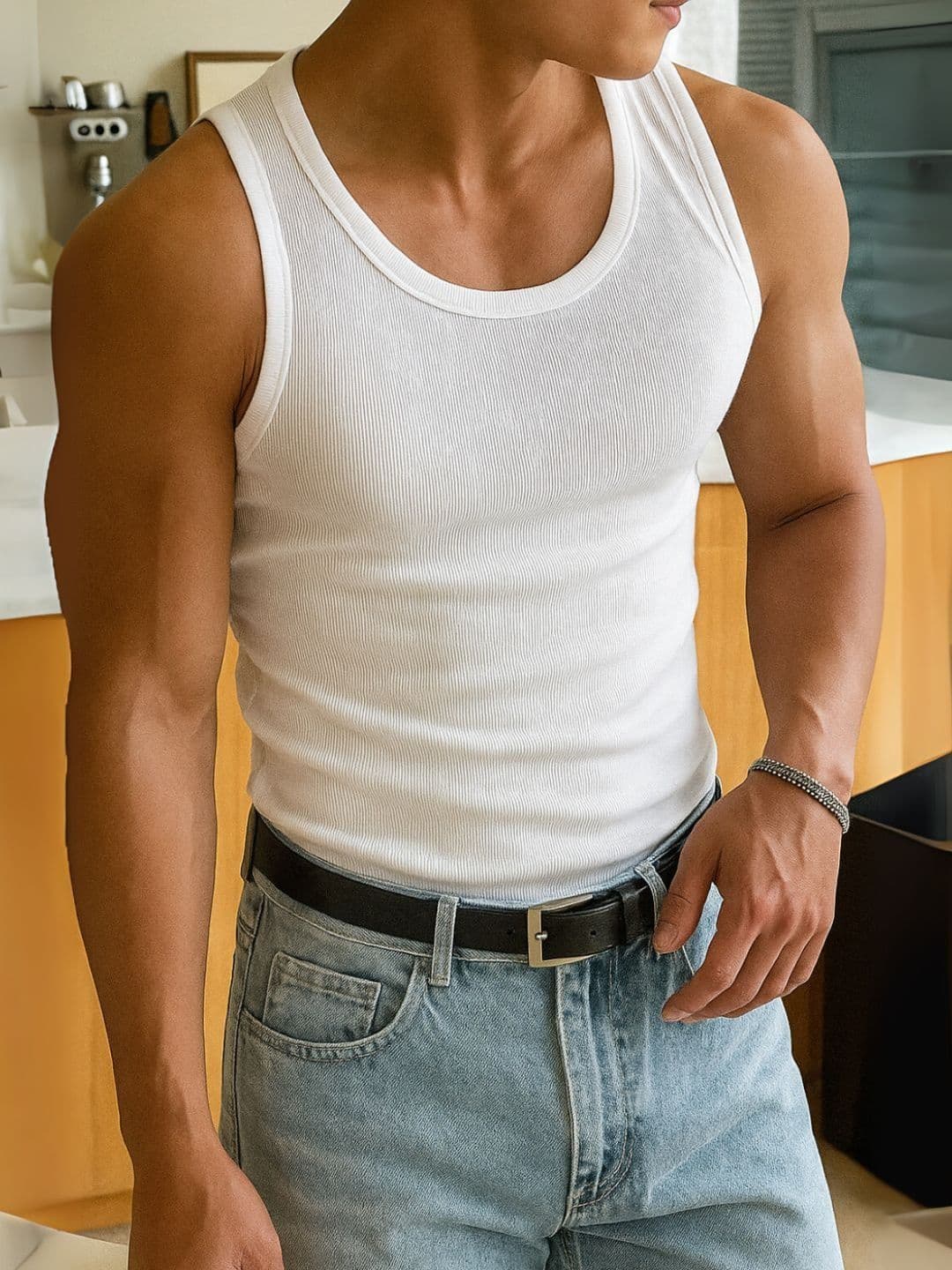 ROCKWELL Ribbed Cotton Breathable Active Fit Innerwear Gym Vests - view 1