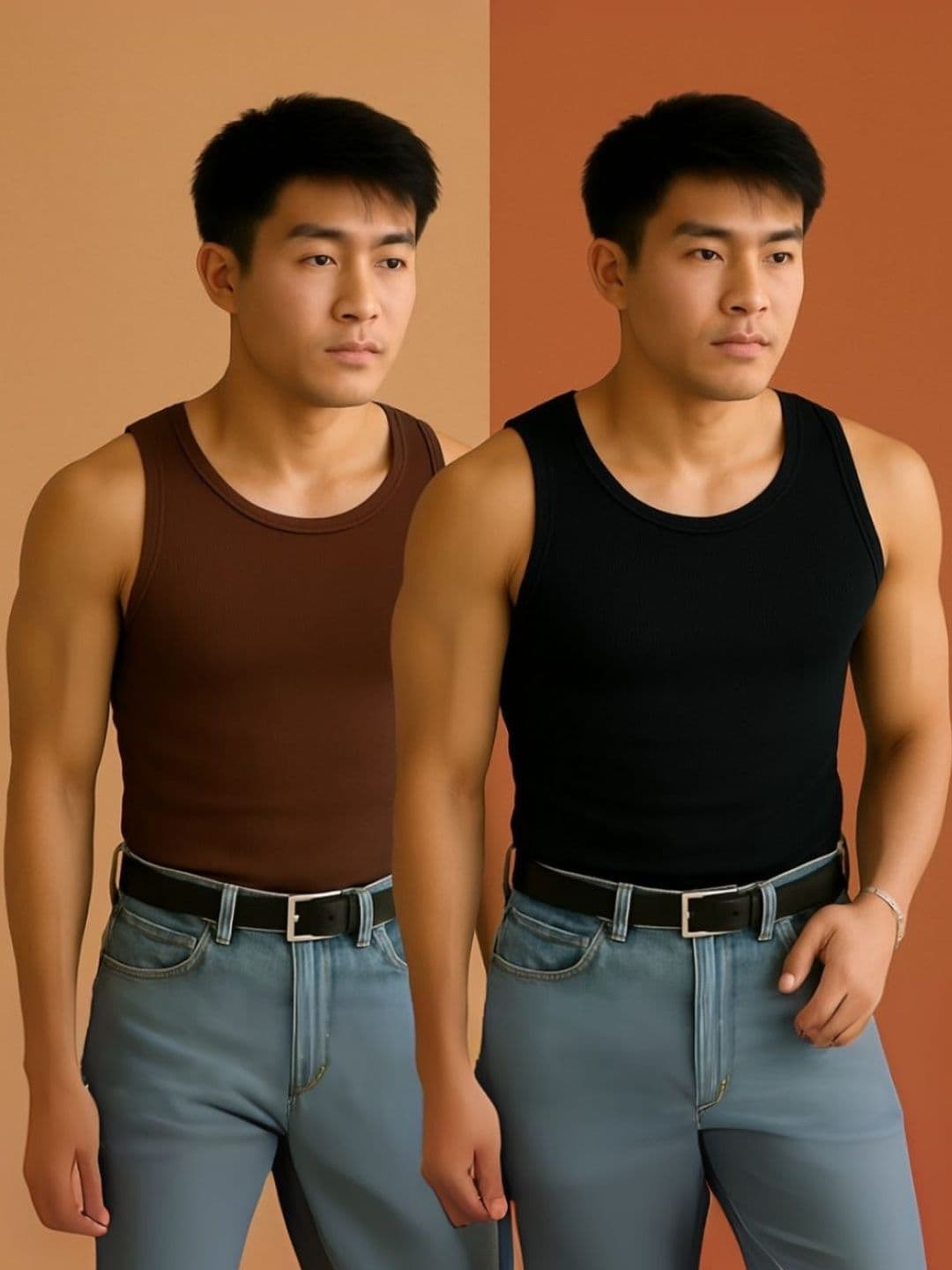 ROCKWELL Pack Of 2 Ribbed Cotton Breathable Innerwear Gym Vests - view 1