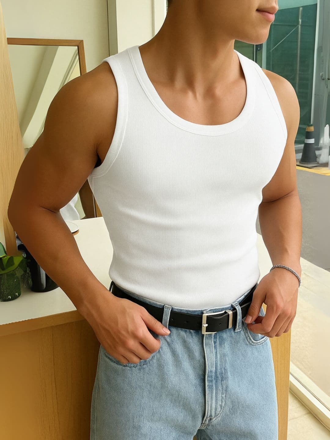 ROCKWELL Ribbed Cotton Breathable Active Fit Innerwear Gym Vests - view 1