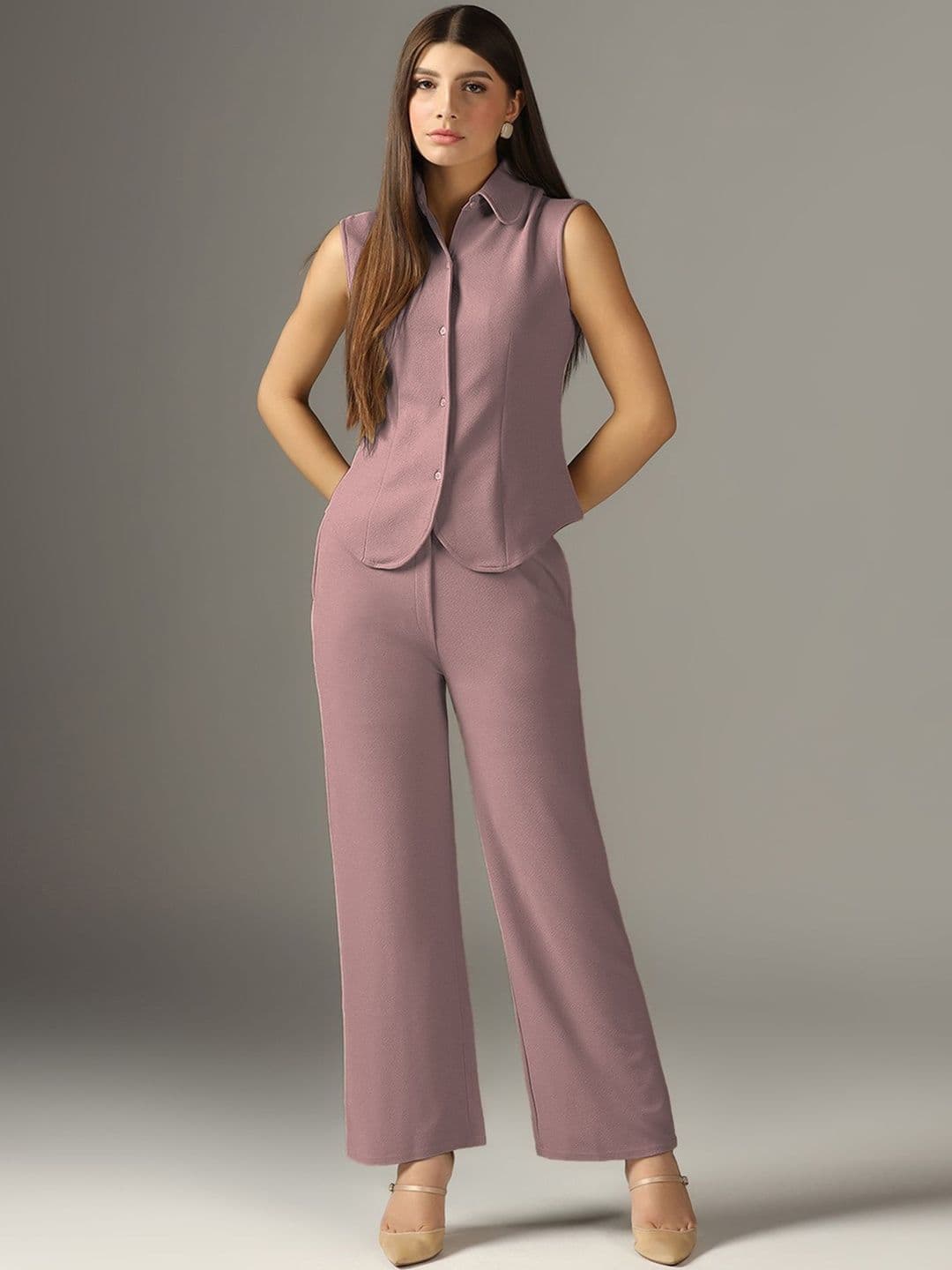 Selvia Edge Selvia Mauve Shirt Collar Top & Trousers Co-Ords - view 1