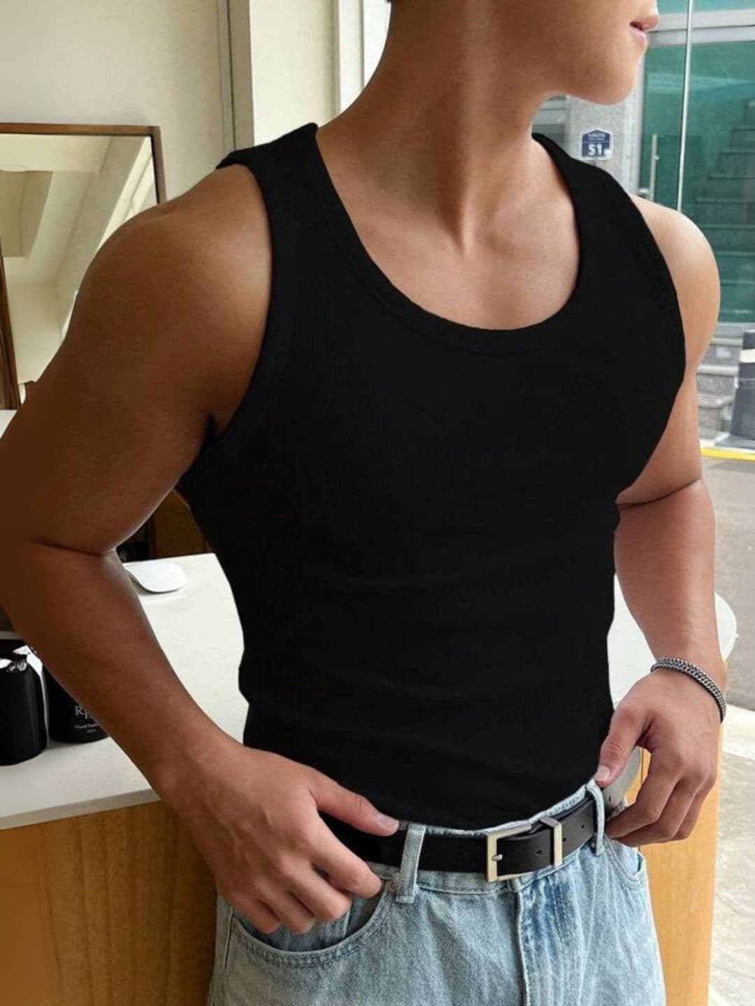 ROCKWELL Ribbed Cotton Breathable Active Fit Innerwear Gym Vests - view 1