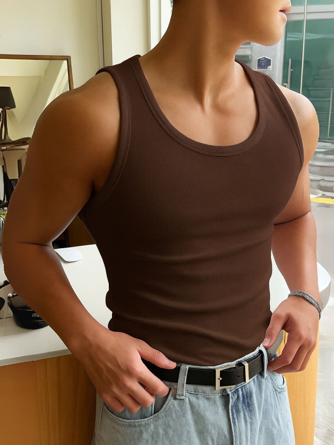 ROCKWELL Ribbed Cotton Breathable Active Fit Innerwear Gym Vests - view 1