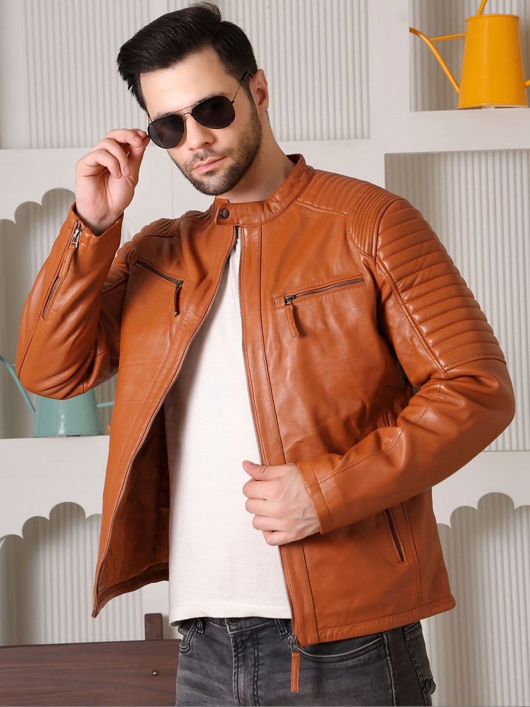 COOL EQUAL Men Leather Water Resistant e-Dry Technology Biker Jacket - view 1