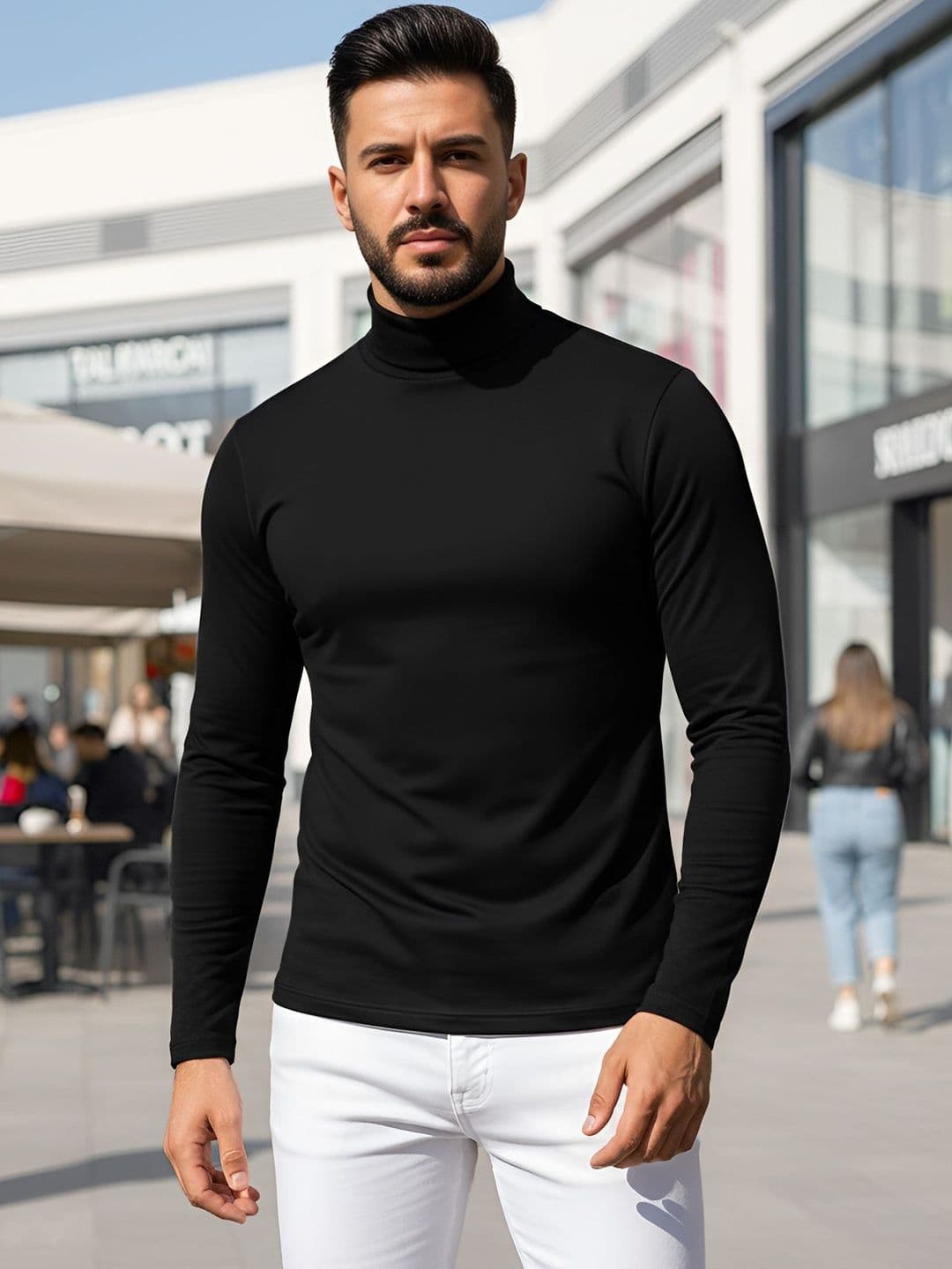 AUSK Men's Casual Solid High Neck T-shirt - view 1