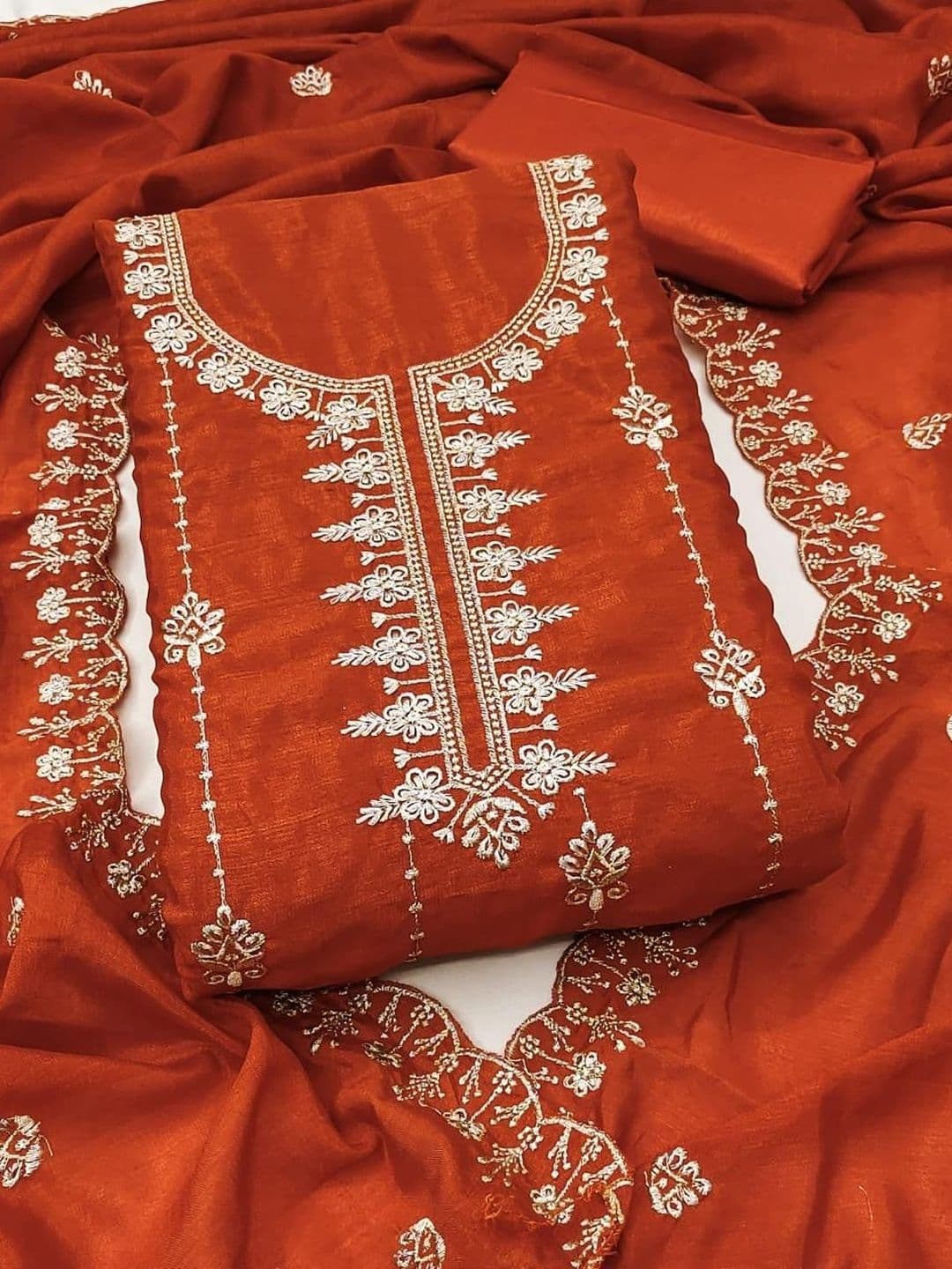 HMP Fashion Embroidered Art Silk Unstitched Dress Material - view 1