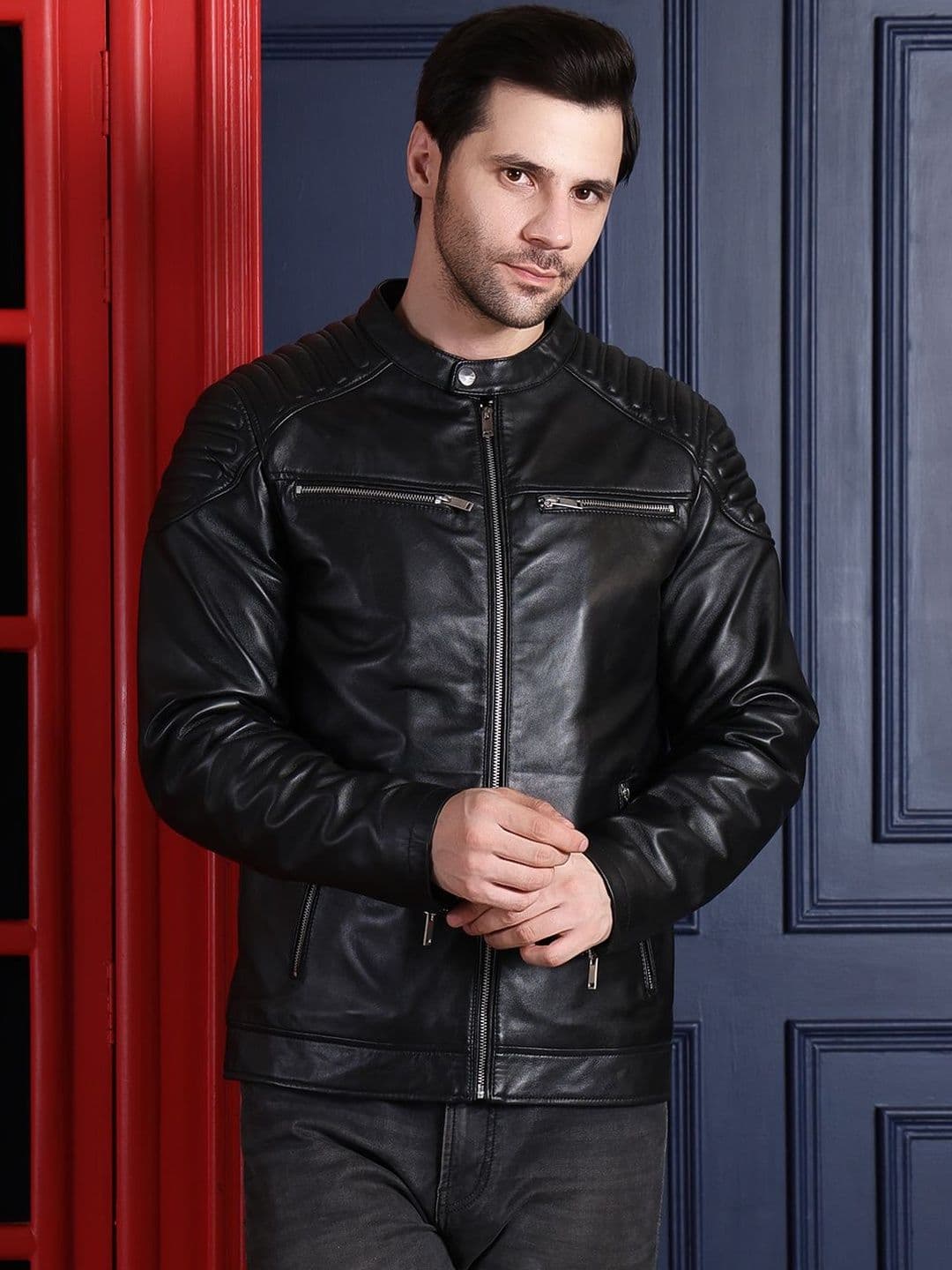 COOL EQUAL Men Leather Water Resistant e-Dry Technology Biker Jacket - view 1